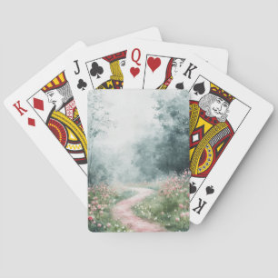 Misty Country Road Forest Path Landscape (4) Playing Cards