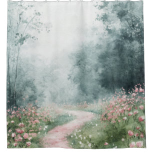 Misty Country Road Forest Path Landscape (4) Shower Curtain