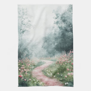 Misty Country Road Forest Path Landscape (4) Tea Towel