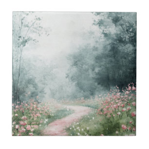 Misty Country Road Forest Path Landscape (4) Tile