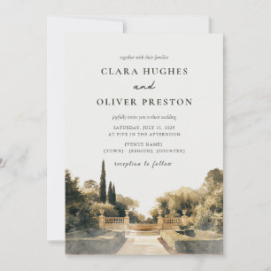 Misty Dawn Cypress Italian Garden Terrace Wedding  Invitation