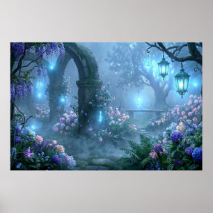 Misty Echoes from the Garden of Blue Fog Poster