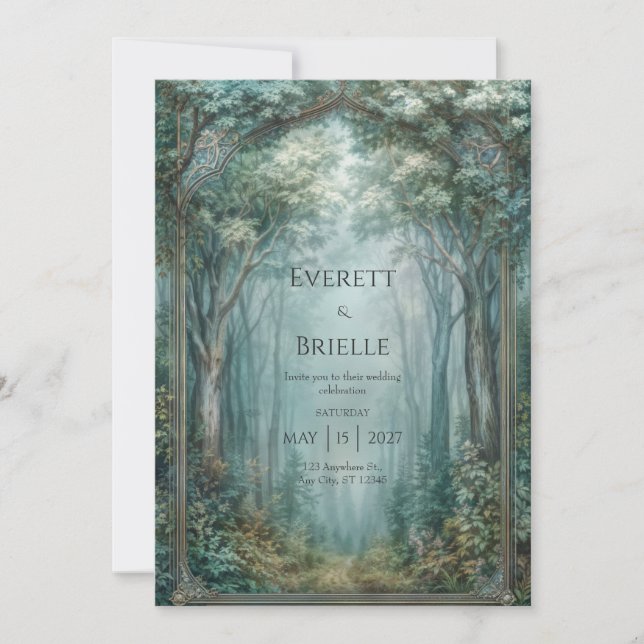Misty Enchanted Forest Arch Wedding Invitation (Front)