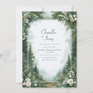 Misty Evergreen Floral Wedding Invitation