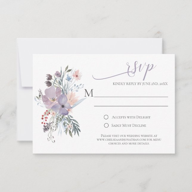 Misty Fields Calligraphy RSVP Cards (Front)