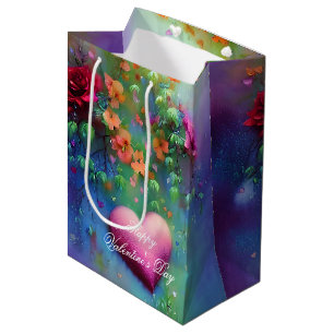 Misty flowers and heart valentine  medium gift bag