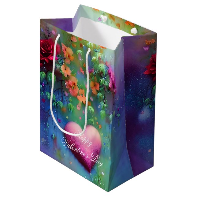 Misty flowers and heart valentine  medium gift bag (Front Angled)