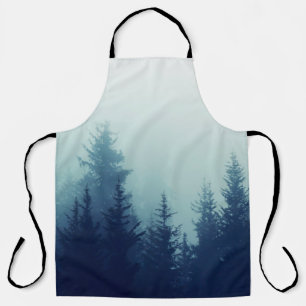 Misty fog in pine forest on mountain slopes. Color Apron
