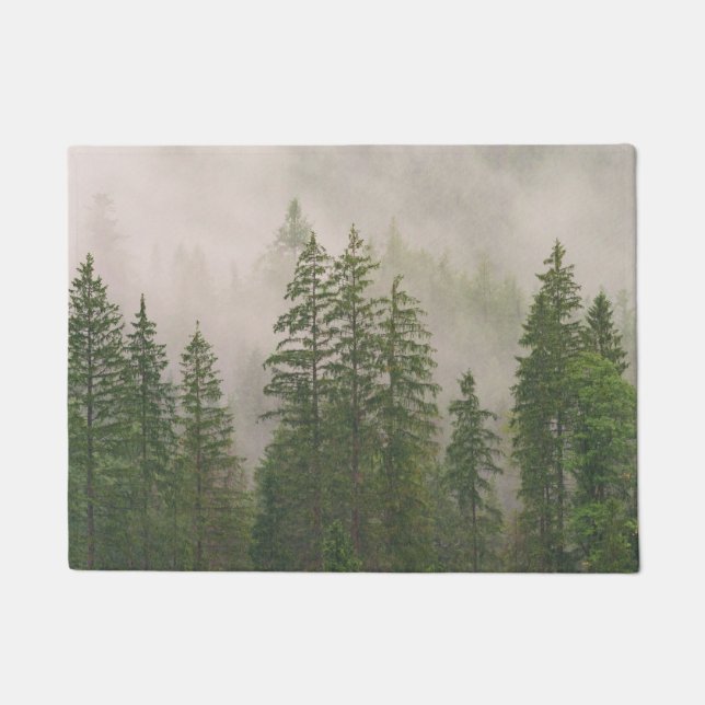 Misty Foggy Forest Trees Doormat (Front)