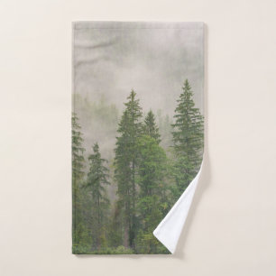 Misty Foggy Forest Trees Hand Towel