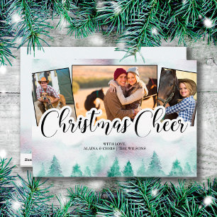 Misty Forest 3 Photo Hand Lettered Christmas Cheer Holiday Card