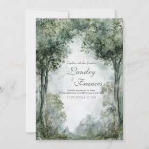Misty Forest Archway Serene Mountain Landscape Invitation