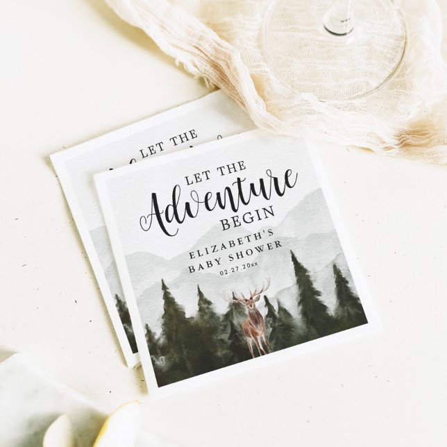 Misty Forest Deer Adventure Begin Baby Shower Napkin (Creator Uploaded)