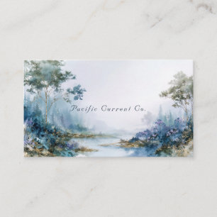 Misty Forest Gold Accented Serene Landscape Business Card