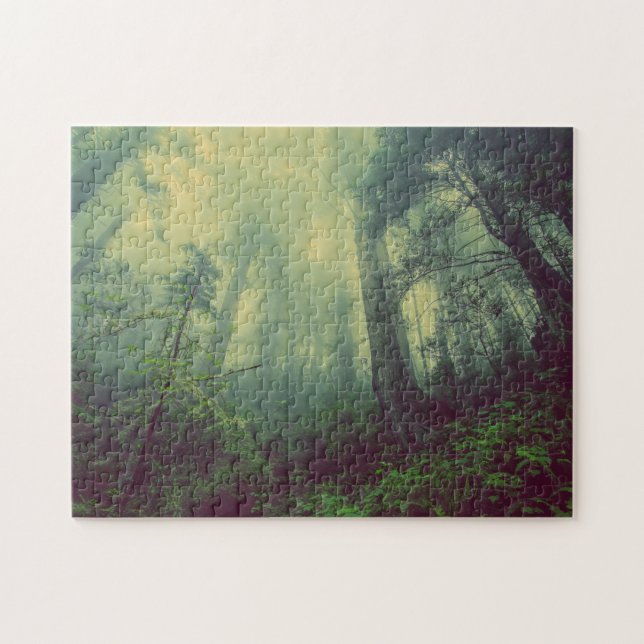 Misty Forest Green Trees Jigsaw Puzzle (Horizontal)