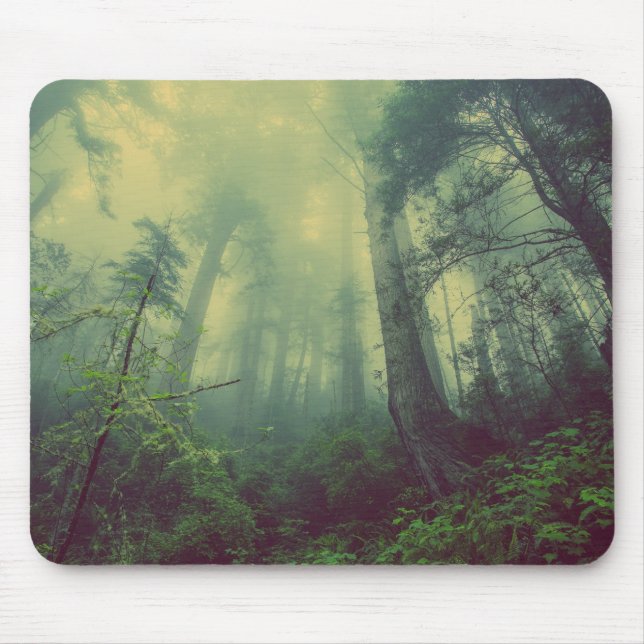 Misty Forest Green Trees Mouse Mat (Front)