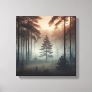 Misty Forest Landscape Wall Art, Tranquil Nature  Canvas Print