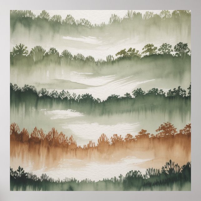 Misty Forest Layers - Watercolor Landscape Poster (Front)