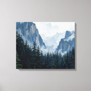 Misty Forest Mountains Wrapped Canvas Nature Lan