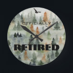 Misty Forest Officially Retired or ANY WORDS Clock<br><div class="desc">Choose from 3 sizes, a wall clock with a misty forest scene is a perfect theme for a masculine retirement gift, birthday gift for a hunter or outdoorsman and more. All text and fonts can be changed, simply click the CUSTOMIZE button. MATCHING invitations, napkins, plates, favour boxes, mugs, wine gift...</div>