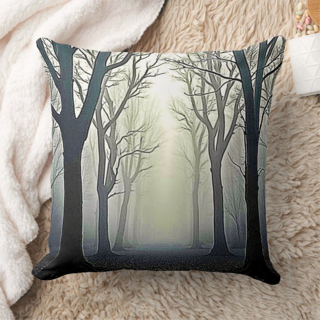 Misty Forest Path: Eerie Beauty Cushion (Blanket)