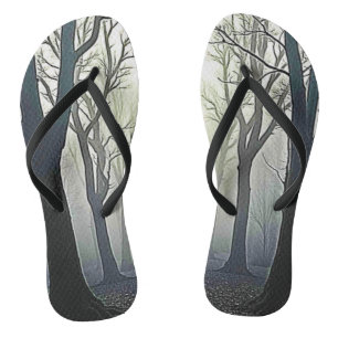 Misty Forest Path: Eerie Beauty Flip Flops