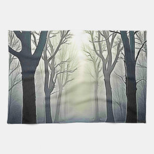 Misty Forest Path: Eerie Beauty Tea Towel