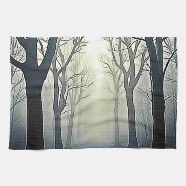 Misty Forest Path: Eerie Beauty Tea Towel (Horizontal)