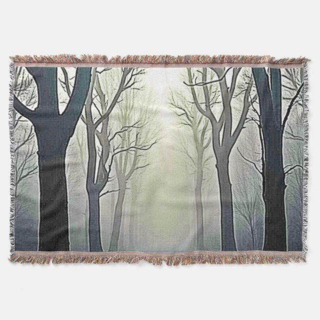 Misty Forest Path: Eerie Beauty Throw Blanket (Front)