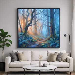 Misty Forest Path Glow - Pastel Painting Style Poster
