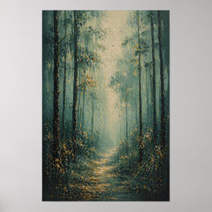 Misty Forest Path Impasto Style Poster