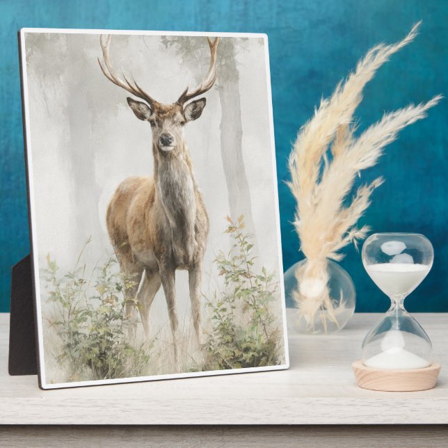 Misty Forest Stag Art Plaque (Side)
