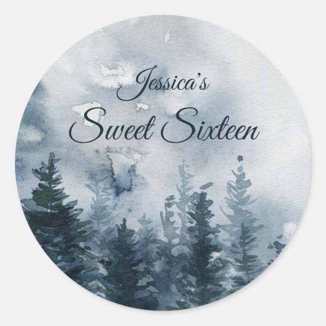 Misty Forest Sweet Sixteen  Classic Round Sticker (Front)