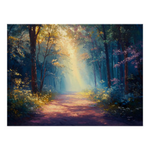 Misty Forest Trail as Dawn Breaks Poster