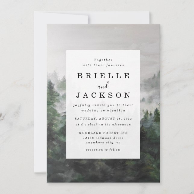 Misty Forest Wedding Invitation Card (Front)