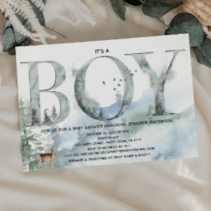 Misty Forest Woodland Country Deer Boy Baby Shower Invitation