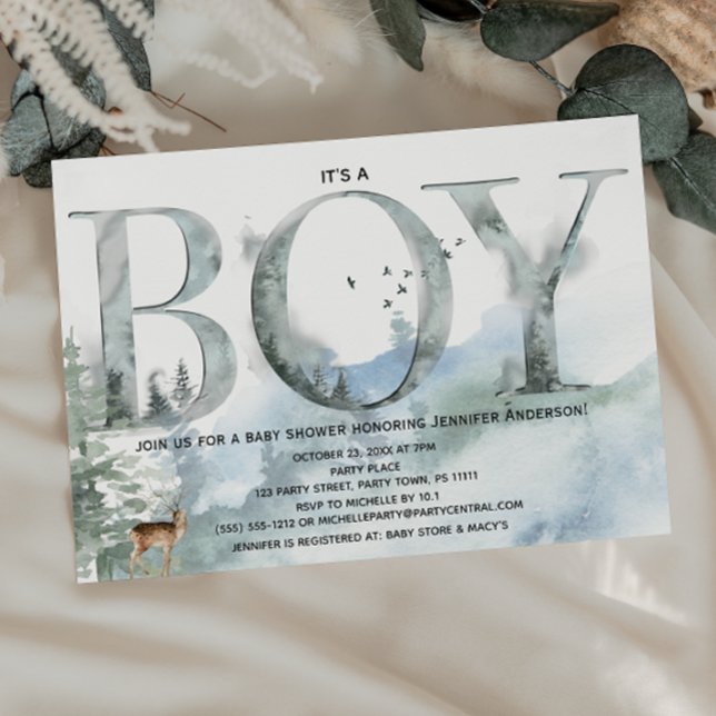 Misty Forest Woodland Country Deer Boy Baby Shower Invitation (Creator Uploaded)