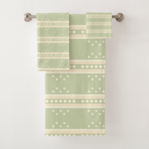 Misty Green and Cream Yellow Striped Pattern Bath Towel Set