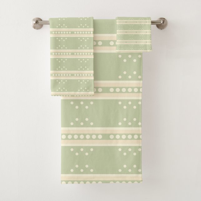 Misty Green and Cream Yellow Striped Pattern Bath Towel Set (Insitu)