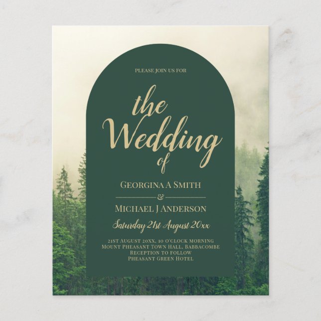 Misty Green Forest mountain Pine Trees Wedding Flyer (Front)