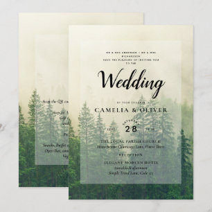 Misty Green Forest mountain Pine Trees Wedding Invitation