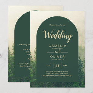 Misty Green Forest mountain Pine Trees Wedding Invitation