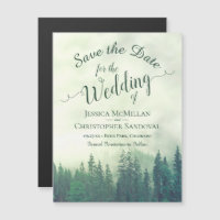 Misty Green Mountain Pines Wedding Save the Date