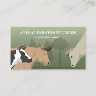 Misty Green Pasture Cows Grazing Flat Illustration Business Card