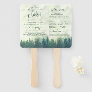 Misty Green Pine Trees Rustic Wedding Program Hand Fan