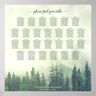 Misty Green Pines 26 Table Wedding Seating Chart