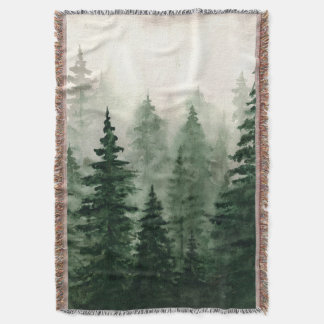 Misty Green Woodland Throw Blanket