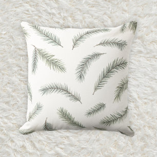 Misty Grey Douglas Fir Botanical Watercolor Patter Cushion