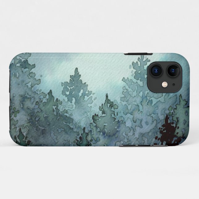 Misty Grey Watercolor Trees Case-Mate iPhone Case (Back (Horizontal))
