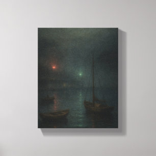 Misty Harbor Twilight - Impressionist Maritime Canvas Print